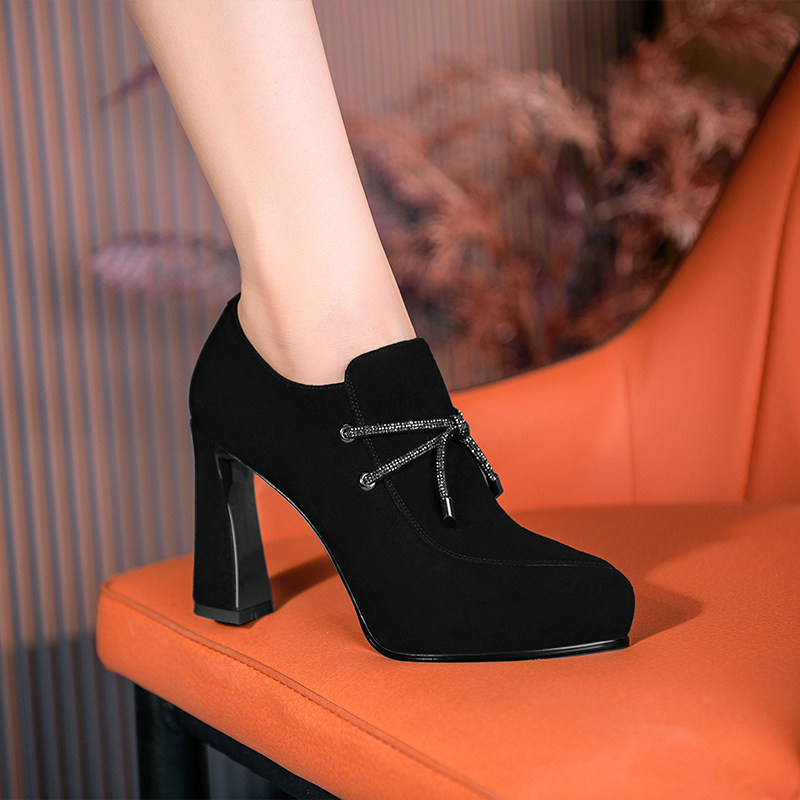 黑色单鞋女2025春季新款气质磨砂深口尖头粗跟防水台厚底高跟鞋,女鞋,深口单鞋,淘宝优惠券,粉丝福利购,淘宝优惠卷