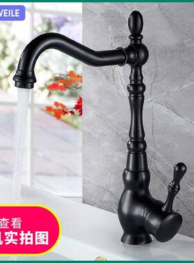 跨境商品铜黑色菜盆龙头厨房水槽冷热洗菜盆陶瓷芯混水菜盆水龙头