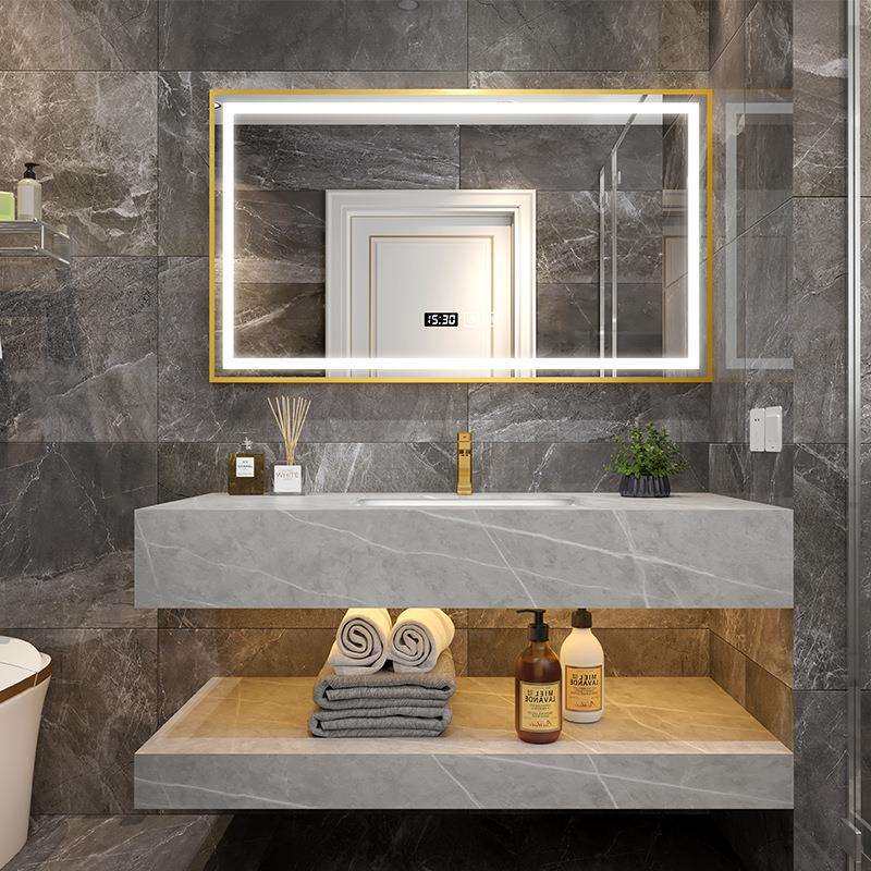 大尺寸款式岩板人造石一体洗手台客栈酒店公寓带智能镜浴室柜组合