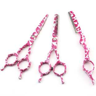 牙剪套装 平剪 平 牙 削发刀 5.5寸粉色条纹 包 美发剪刀