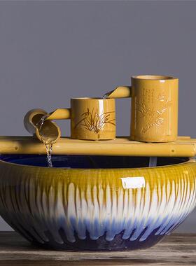 创意流水喷泉家竹财风水轮加湿器鱼缸滤石槽鱼塘装饰摆件