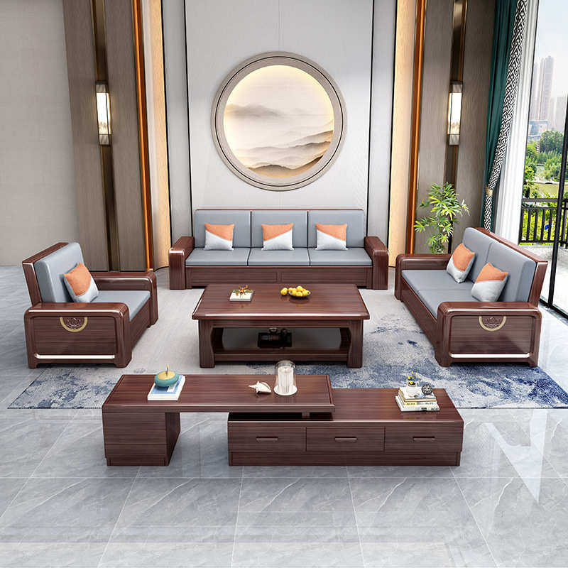 新款沙发储物全套沙发客厅实木胡桃木两用新冬夏户型大小中式组合