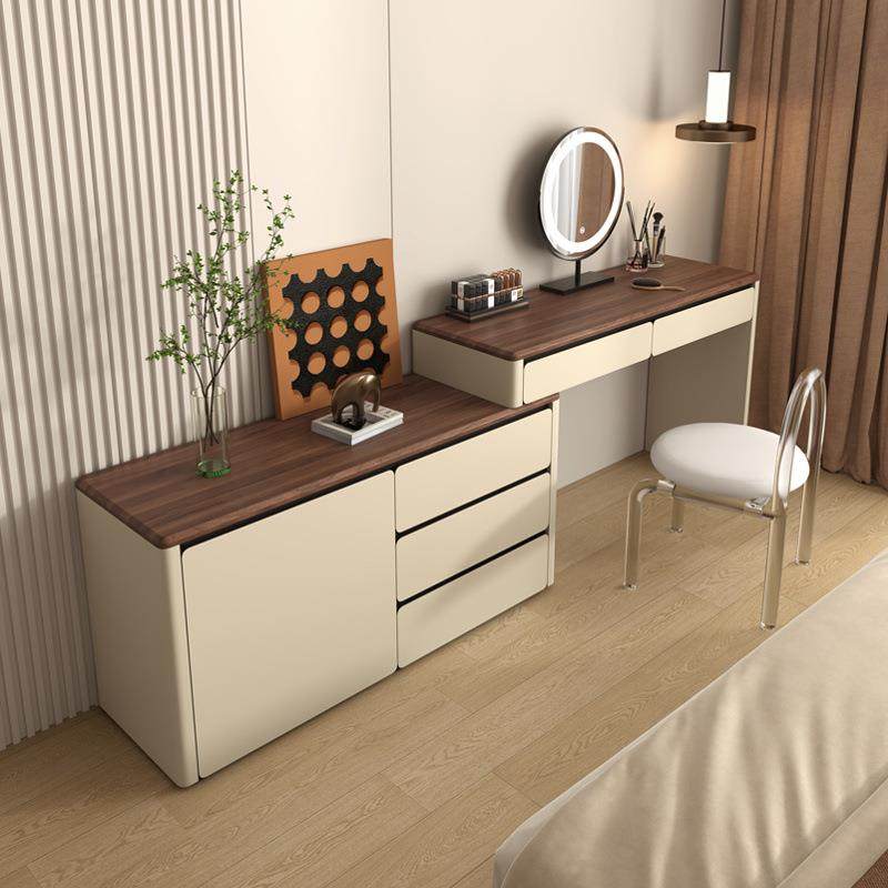 实木烤漆梳妆台复古简约卧室高级收纳斗柜一体小户型伸缩化妆台桌