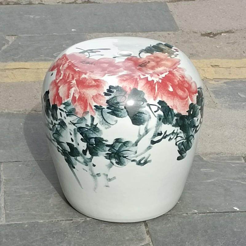 手绘荷花陶瓷凳子 凉凳 陶瓷桌凳 纳凉凳子 阳台庭院装饰摆件