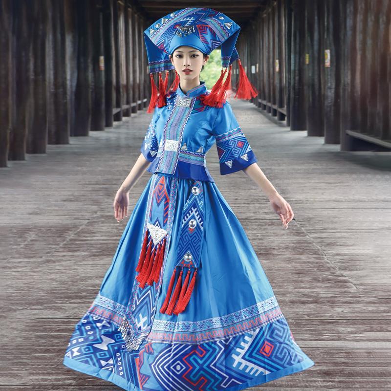 广西壮族女成人少数民族服装三月三舞蹈演出服饰壮锦旅拍套装新图片