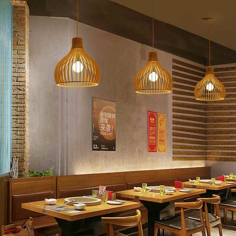 厅现中22536式客餐鸟实吊灯创笼厅饭木店艺代吊木单灯头意式木质