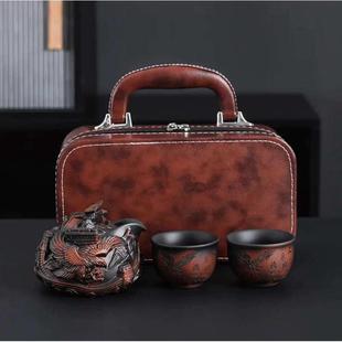 浮雕紫陶大展宏图旅行茶具便携式 户外快客杯 功夫茶具套装 日式