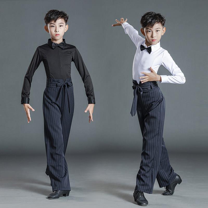 幼儿拉丁舞演出服装男童标准检定考试白色上衣儿童练功服男孩舞蹈