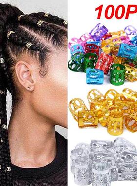 100pcs Gold Silver Dreadlock Hair Rings Adjustable Cuff