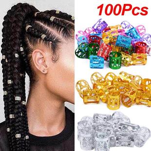 100pcs Gold Silver Dreadlock Hair Rings Adjustable Cuff
