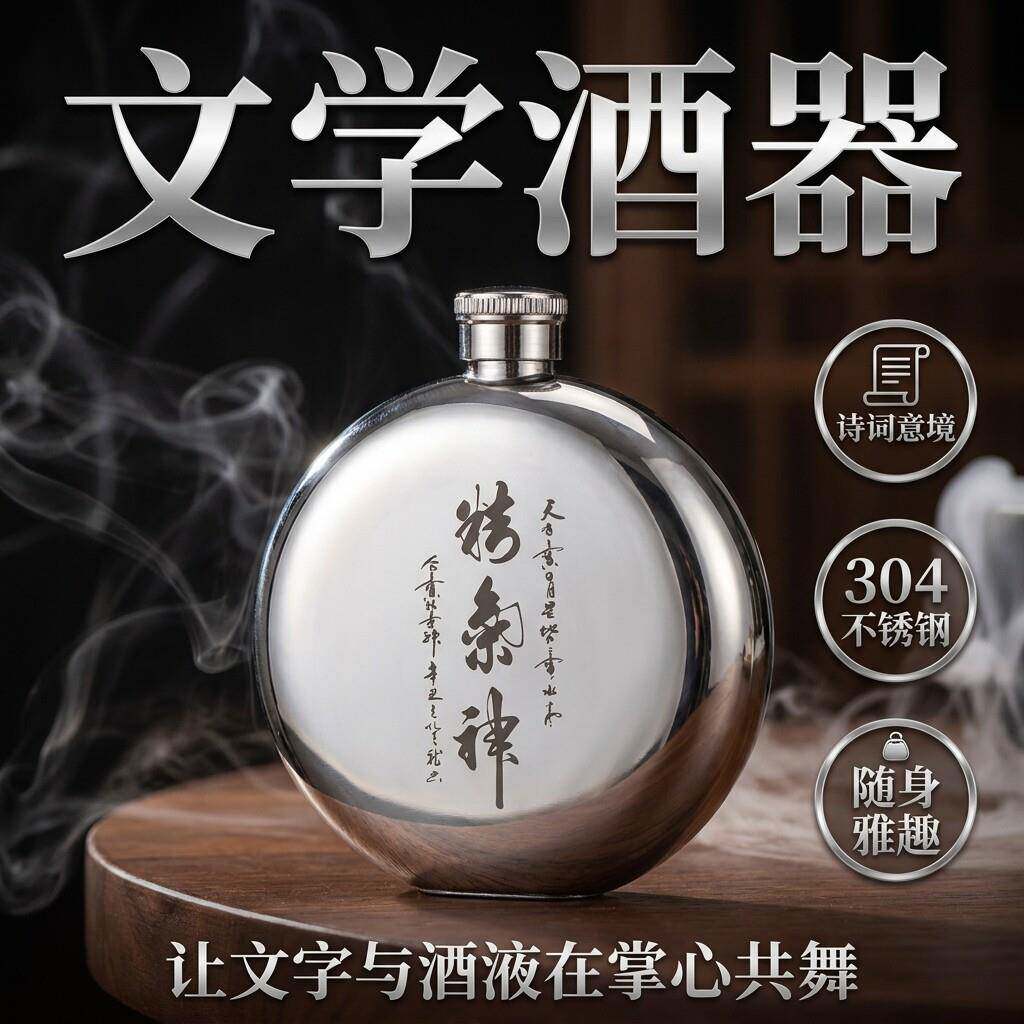 16不锈钢酒壶加厚便携圆形酒壶 半斤装与两装赠杯礼盒
