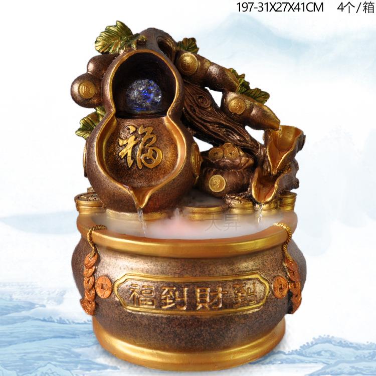 脂流水加湿NUT树器聚宝水盆土豪金五福临门葫芦庆婚流摆件喷泉厂