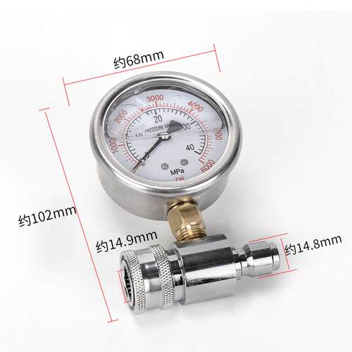 耐震超高压清洗机洗车机压力表3/8快速连接接头6000PSI通用型配件