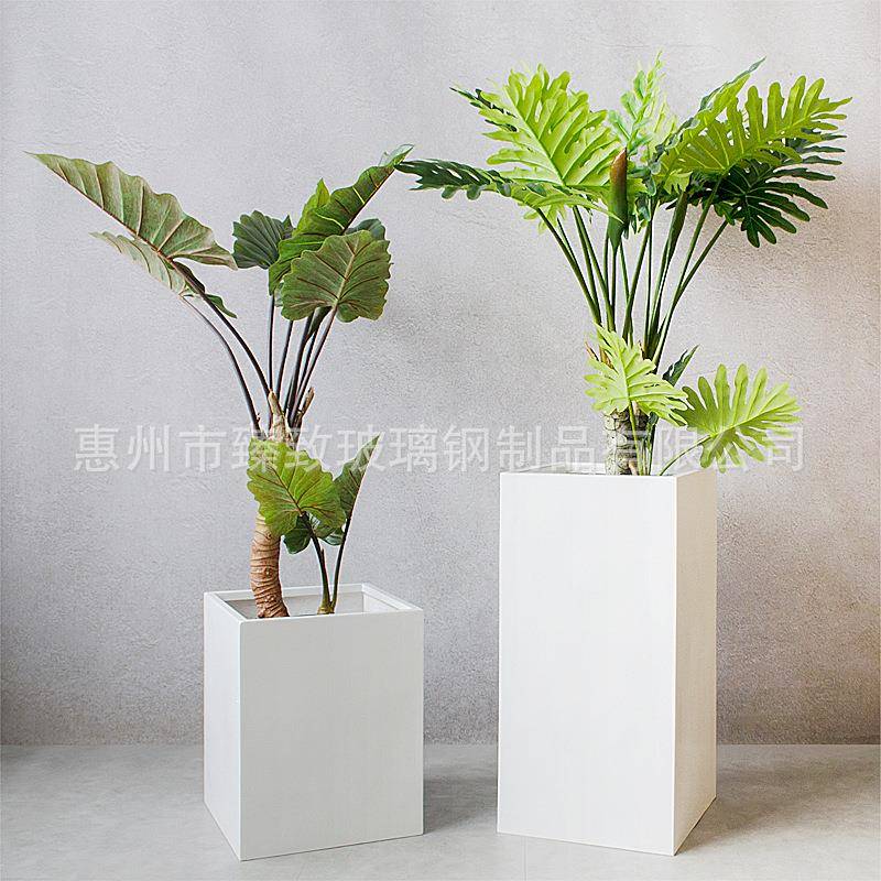 户外简约现代玻璃钢花盆商场广场酒店落地式方形花箱露台摆放花器