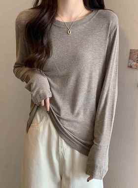 柔软和皮肤弹性圆领长袖t恤的性2026春宽松和时尚的0122k