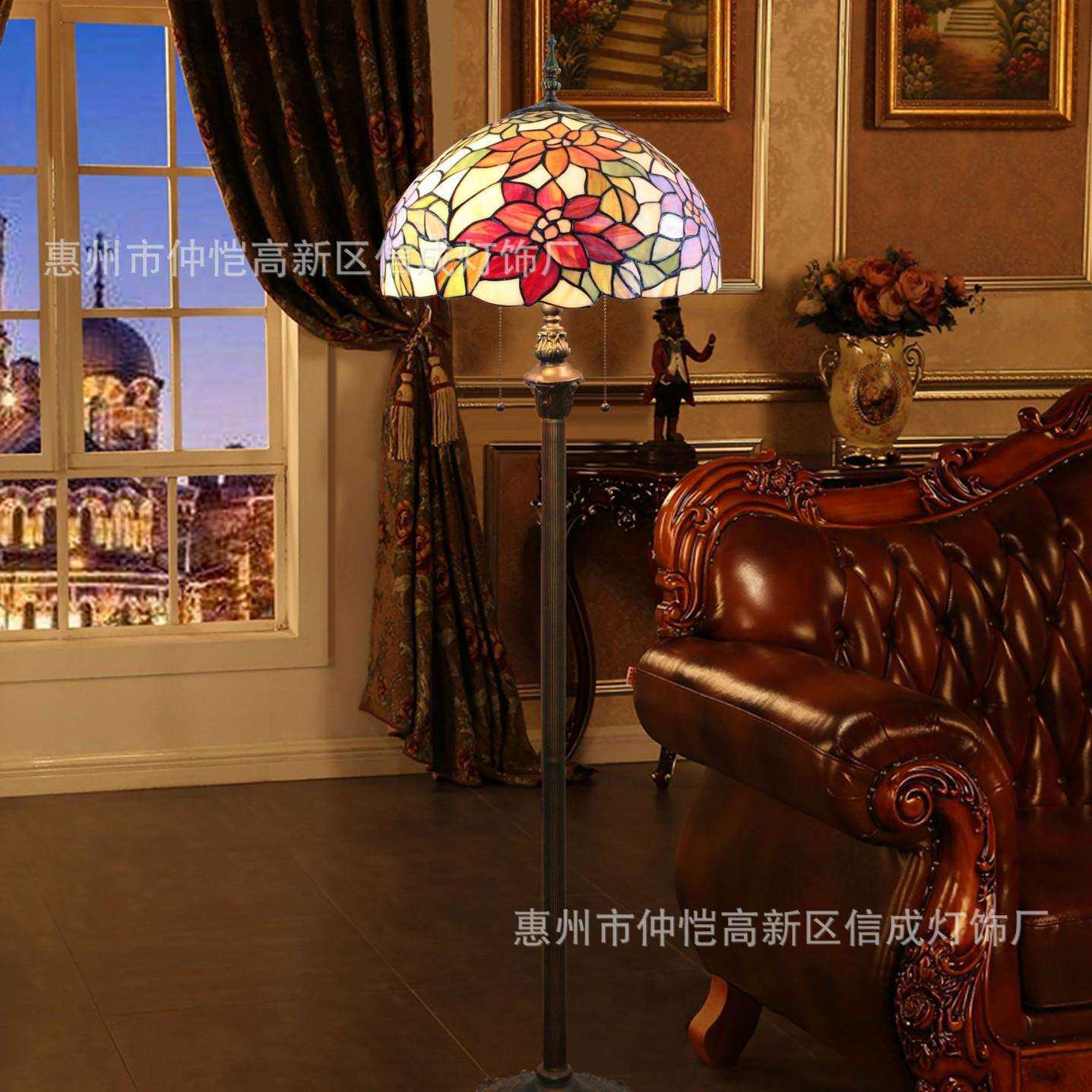 蒂凡尼玫瑰花站立灯巴洛克古典餐厅卧室别墅高档酒吧荷花落地灯