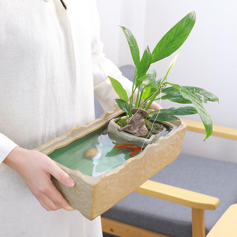 陶瓷花盆组合套装复古粗陶大号盆栽器皿水培绿萝容器素烧透气盆景