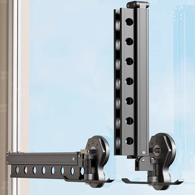 晾衣架窗户打孔免伸缩晾衣杆架子吸盘室内隐形多功能阳台家用折叠