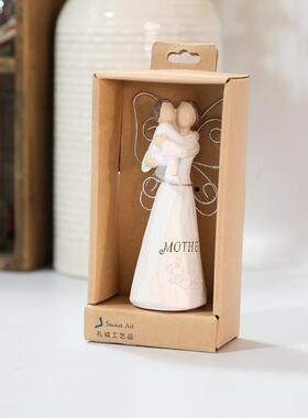 母亲节欧式家居天使名片夹爱心捧鸽子抱小孩桌面摆件树脂工艺礼品