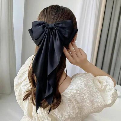 1/2pcs Bow Ribbon Hair Clip Fashion Simple Solid Satin Sprin