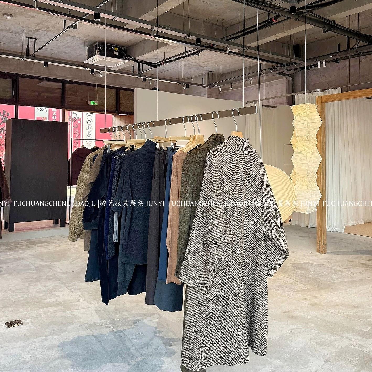 服装店展示架不锈钢黑色悬挂衣架钢丝吊顶货架橱窗女装专用陈列架