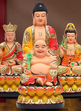 厂家直销西部三圣树脂佛像彩色三圣释迦牟尼佛观音菩萨