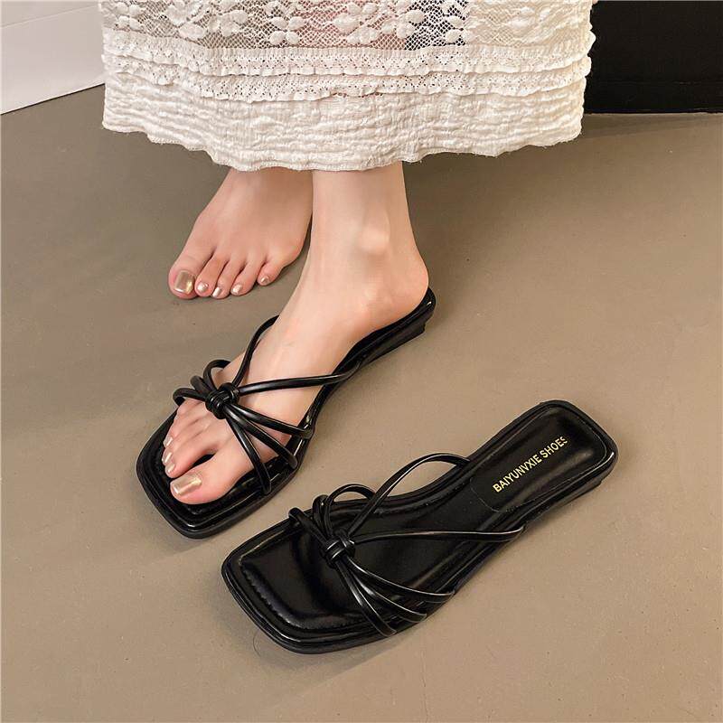 外穿平底一字拖软底凉鞋拖鞋女夏时尚2026新款气质配裙子细带法式