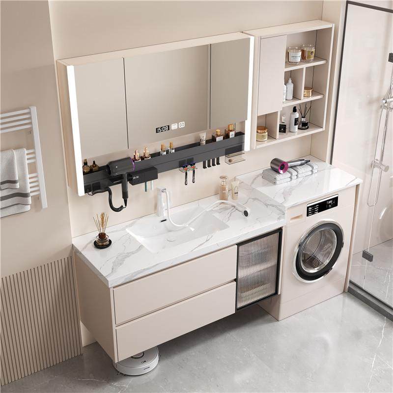 奶油风洗衣机阳台一体柜岩板无缝盆浴室柜组合卫生间洗漱台洗手盆,家装主材,浴室柜组合,淘宝优惠券,粉丝福利购,淘宝优惠卷