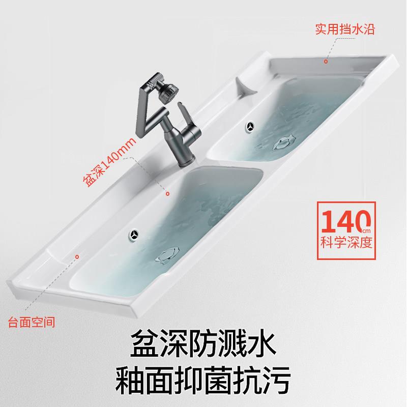 加厚方形陶瓷一体双盆洗手盆半嵌入式台面盆单盆卫生间圆形洗脸盆