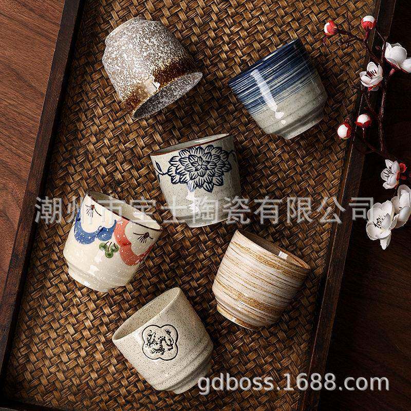 日式手绘陶瓷功夫茶杯小酒杯酒店瓷耐热加厚家用中国风品茗杯白瓷