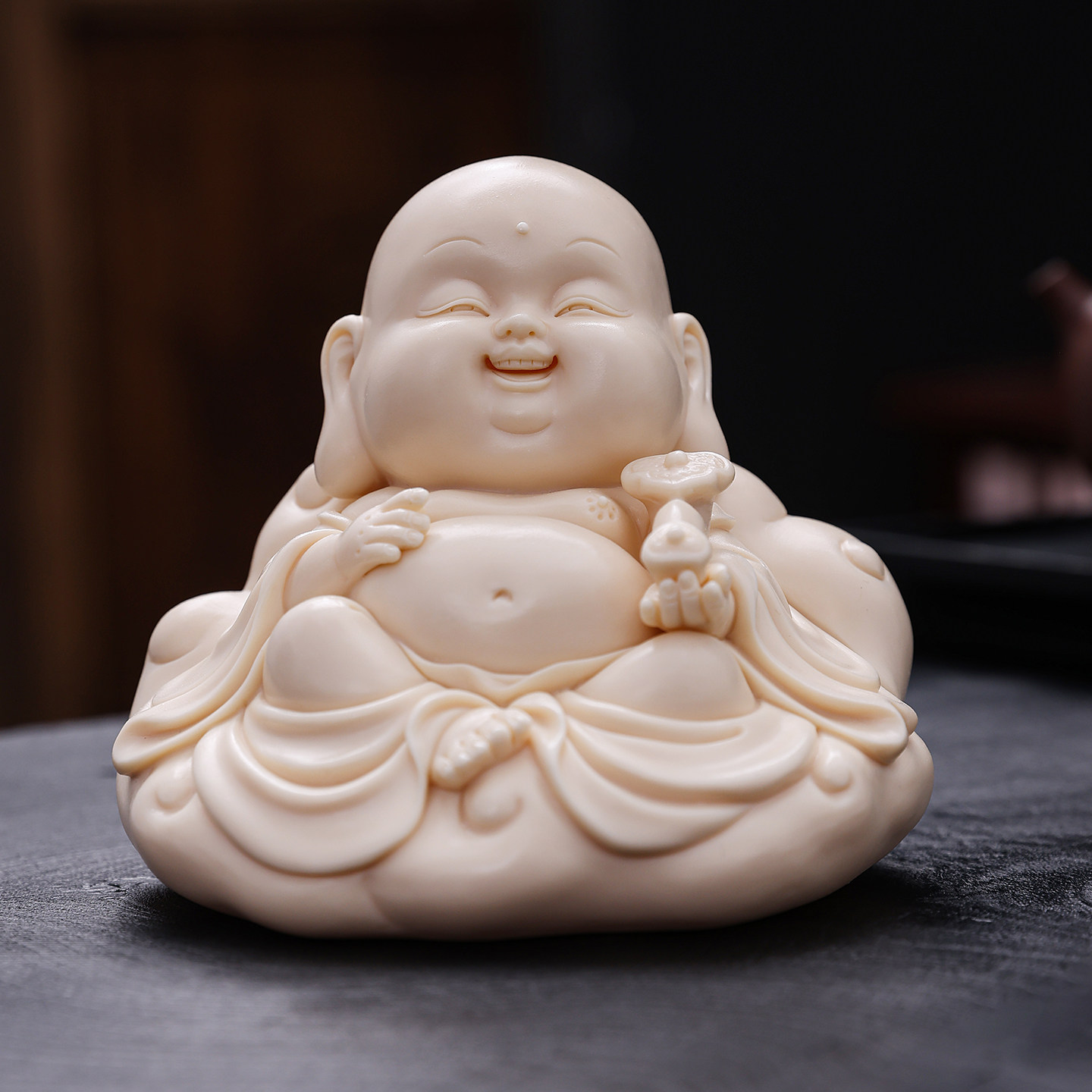 高档弥勒佛招财保平安茶桌摆件车内笑佛佛像饰品高端男中控台车载