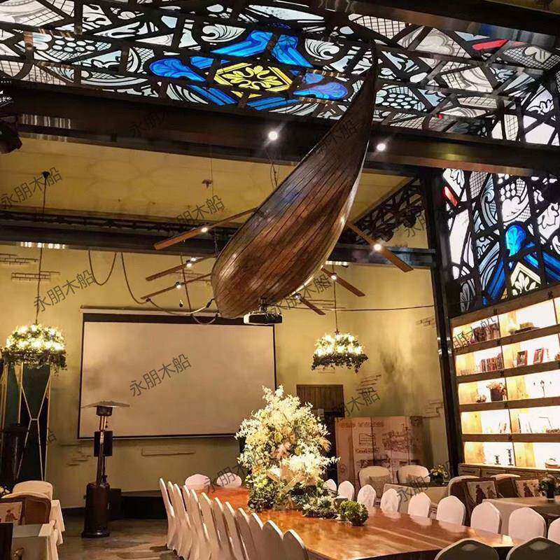 欧式木船 餐厅装饰吊船 两头尖月儿船摄影道具船实木仿古做旧木船
