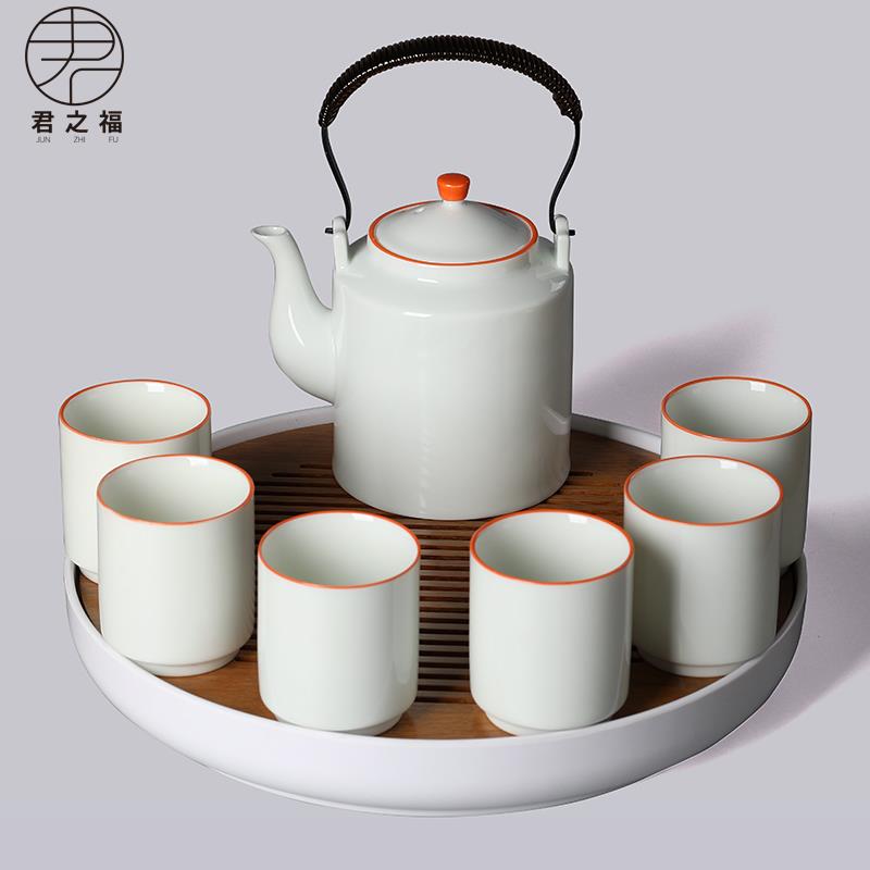 正品高档青白瓷提梁壶茶具套装代陶瓷家用过滤壶茶杯茶整盘桥套现