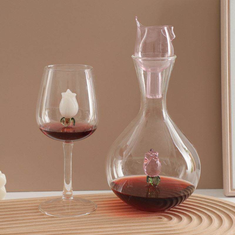 跨境立体玫瑰花醒酒器玻璃杯 家用硼硅玻璃红葡萄酒倒酒分酒壶
