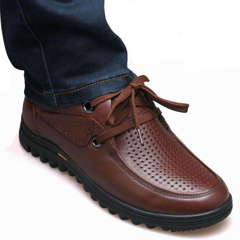 正品男士内增高镂皮鞋真皮软皮底商务休闲鞋空爸鞋洞爸洞皮鞋36小