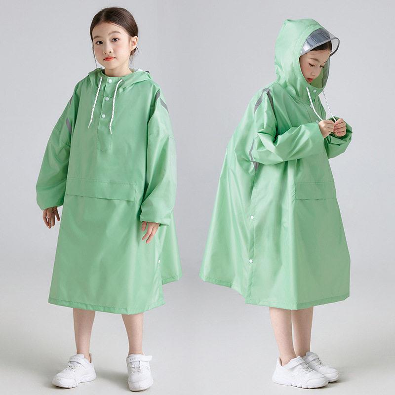 韩版儿童大码雨衣涤纶长款反光有袖连帽雨披户外徒步学生书包雨衣