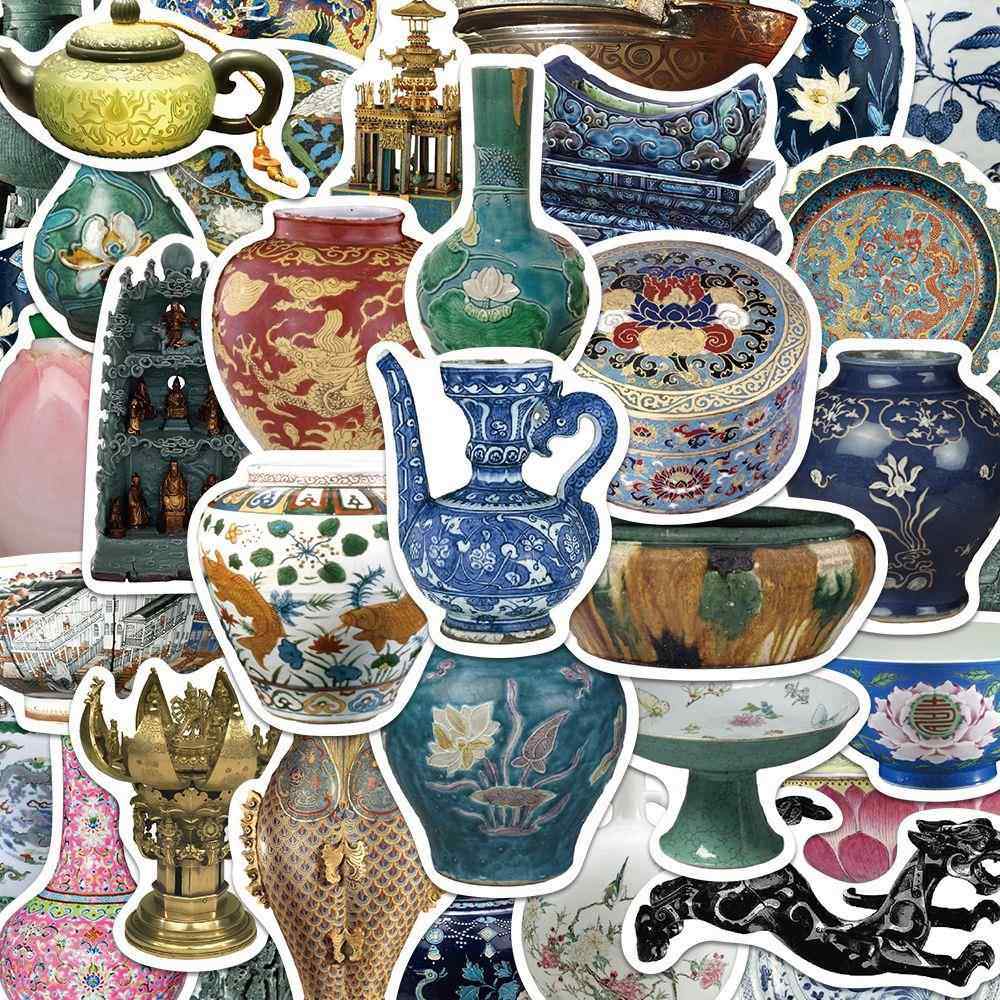 55张中国古风传统瓷器贴纸历史鉴赏手机壳笔记本装饰防水贴画diy