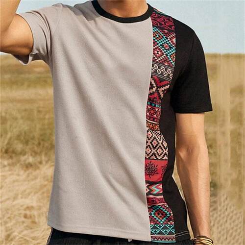 Letter & Line Print Round Neck Graphic Tee Loose Casual