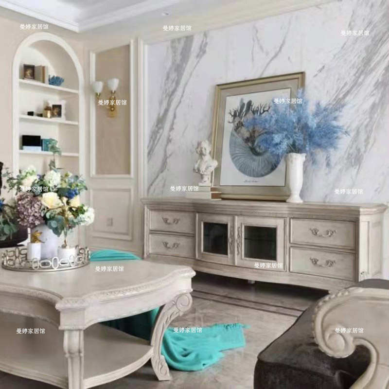 0J美式法式art实木雕花沙发实木沙发复兴印记仿古做旧三人沙发组