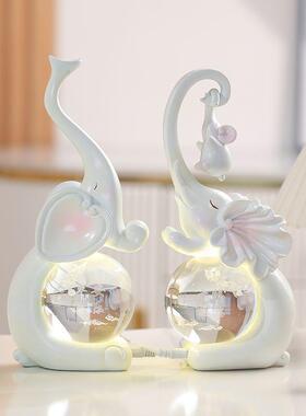 大象水晶球小夜灯电视柜酒柜客厅摆件高档玄关装饰