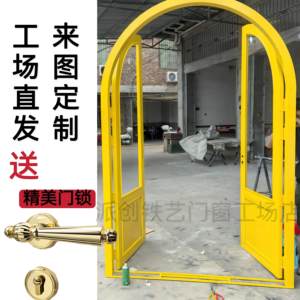 铁艺法式复古圆弧对开门玻璃门服装店咖啡店网红门商铺拱形双开门