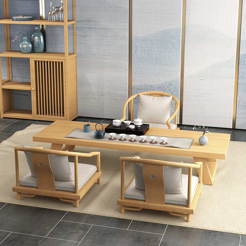 实木日式榻榻米茶桌 家用仿古茶桌书房客厅休闲会客洽谈禅意茶台