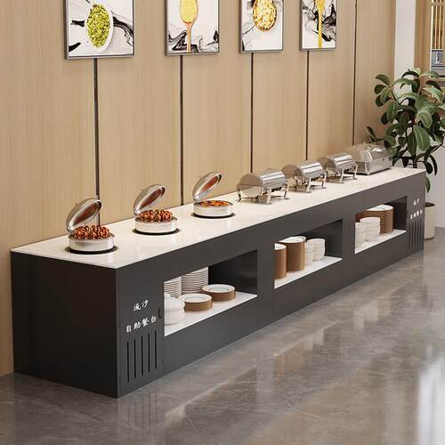 大理石自助餐桌酒店菜品调料水果靠墙商用布菲台取餐中岛展示台