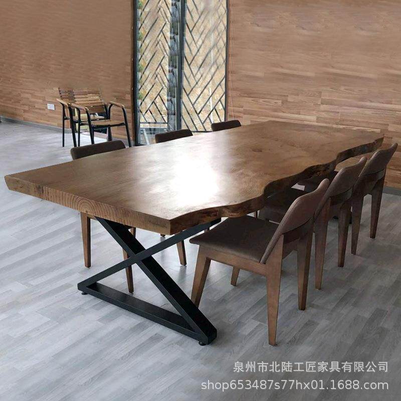 现代原木大板会议桌复古实木电脑桌设计师工作台loft工业风办公桌