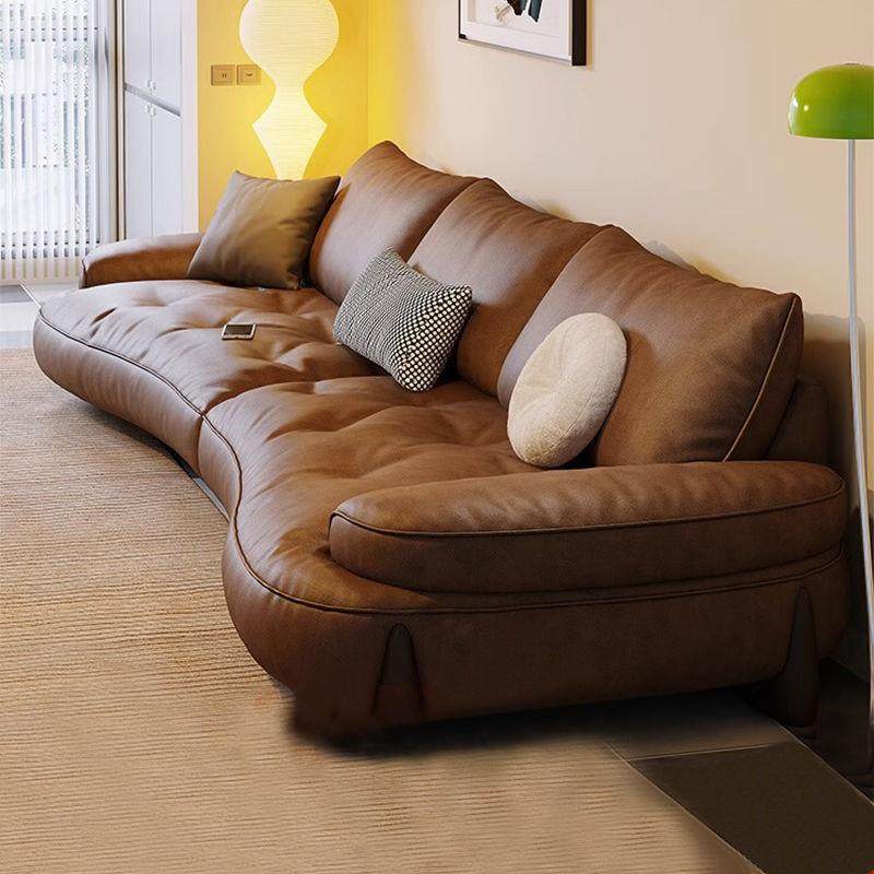 意式极简弧形沙发棉花糖云朵大小户型三人客厅简约复古风真皮沙发