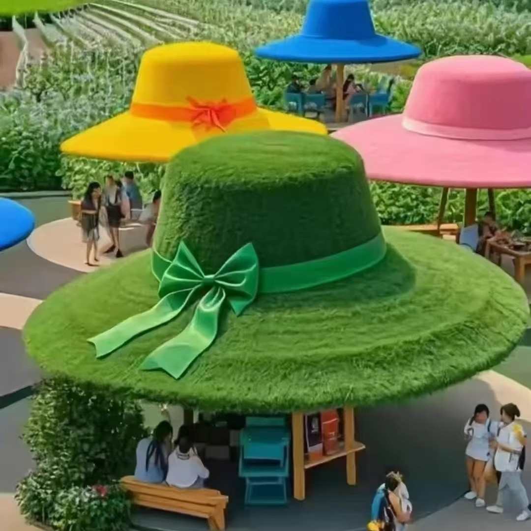 网红巨型草帽户外大型装饰摆件打卡道具仿真绿雕巨型草帽室外
