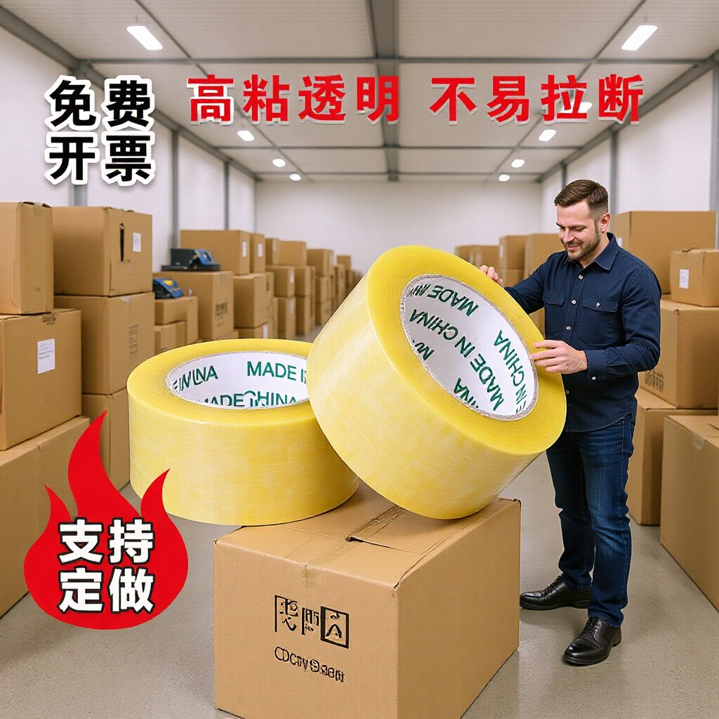 5.5宽快递打包封口透明胶带包装胶纸胶布黄色封箱胶物流专用密封