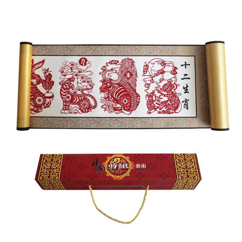 中国特色蔚县剪纸画轴横幅可携式国粹脸谱装饰画出国外事送老外礼