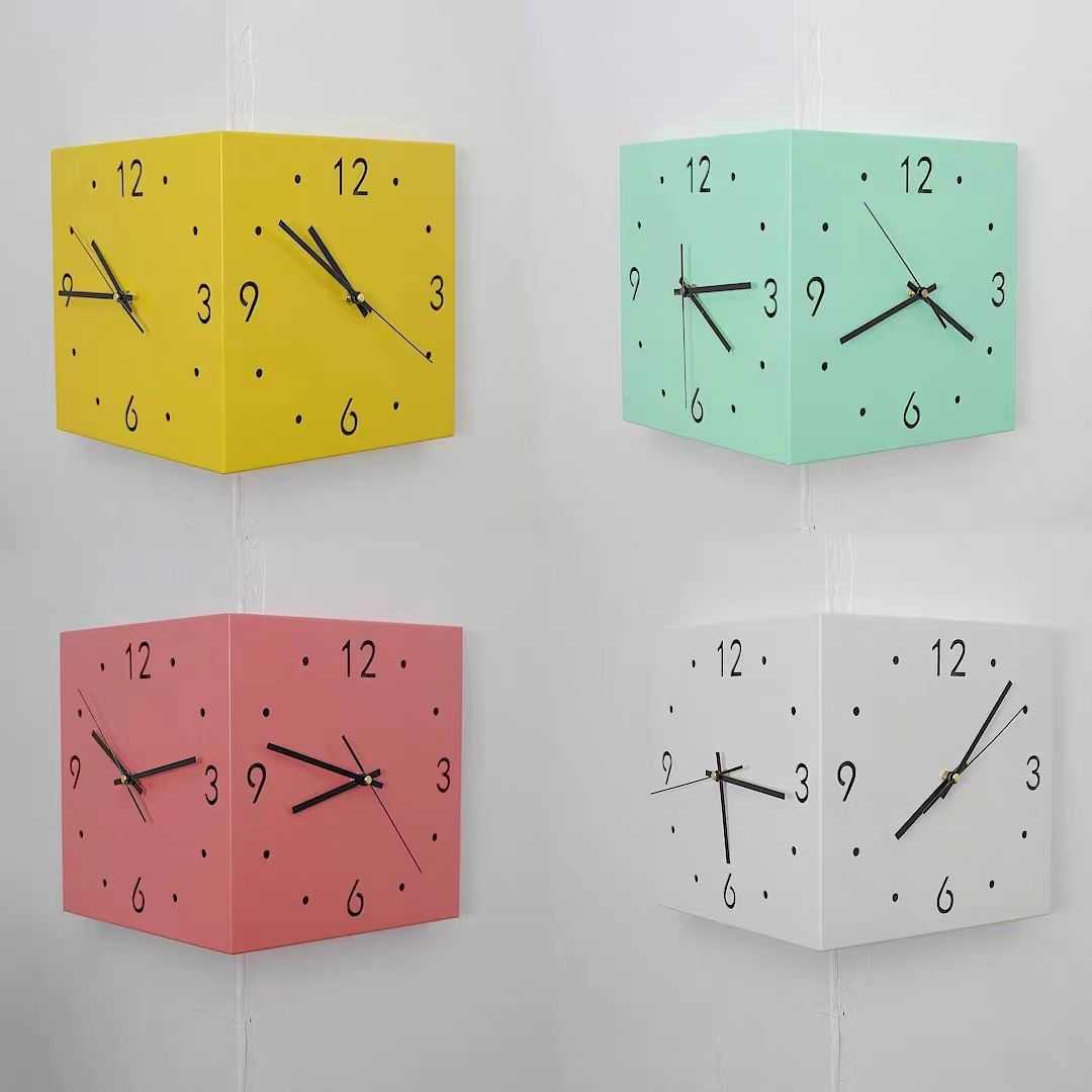 ins转角双面挂钟客厅创意简约现代两面拐角时钟表免打孔静音钟表