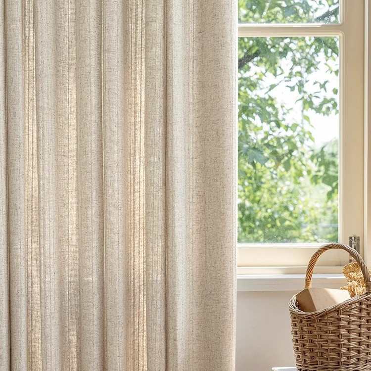 日式亚麻风窗帘透光卧室客厅半遮光简约现代法式遮阳绍兴柯桥厂家